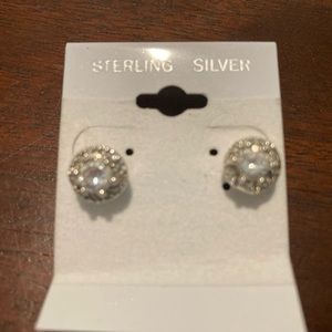 Express earrings stainless with big center crystal and outside circle crystals
